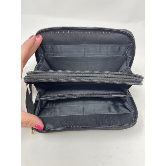 Blue & Black Rose Embroidery Tapestry Zip Around Crossbody Wallet~Made in Mexico - Picture 7 of 12